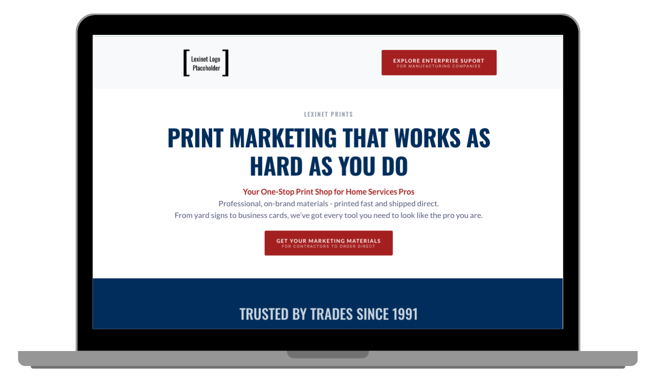 Branded marketing portal on laptop